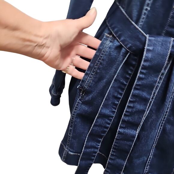 Susan Graver Jeans Dark Blue Denim Jacket Dress w/Belted Waist Womens Size MP - Picture 7 of 10